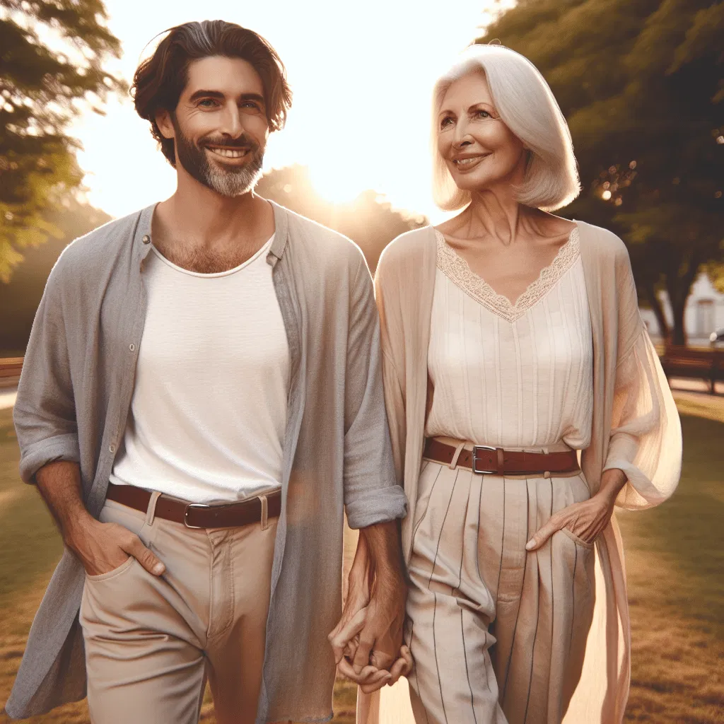 Couple amoureux se promenant dans un parc