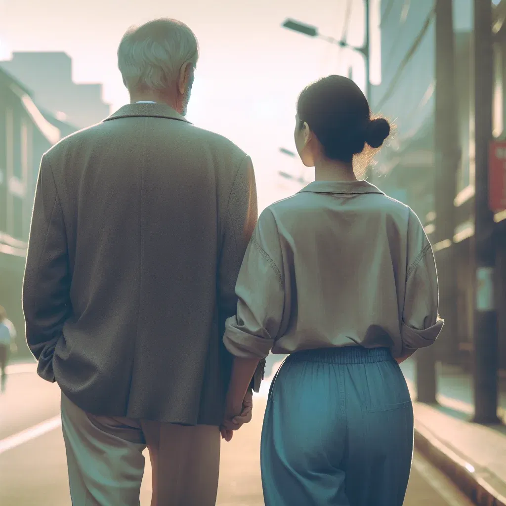 Couple promenant dans la rue