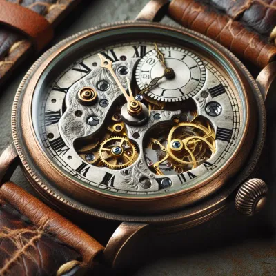 montre mécanique vintage élégance intemporelle et précision horlogère Gros plan sur une montre mécanique vintage avec engrenages apparents, chiffres romains et bracelet en cui