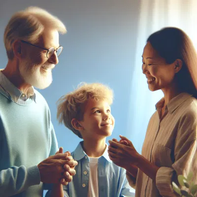 Famille souriante avec grand-père et enfant